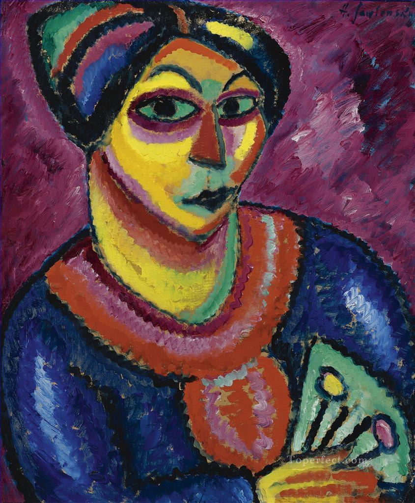 woman with a green fan 1912 Alexej von Jawlensky Expressionism Oil Paintings